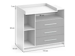 Cómoda para mudar de roupa branco/cinza 113x53x100 oskar