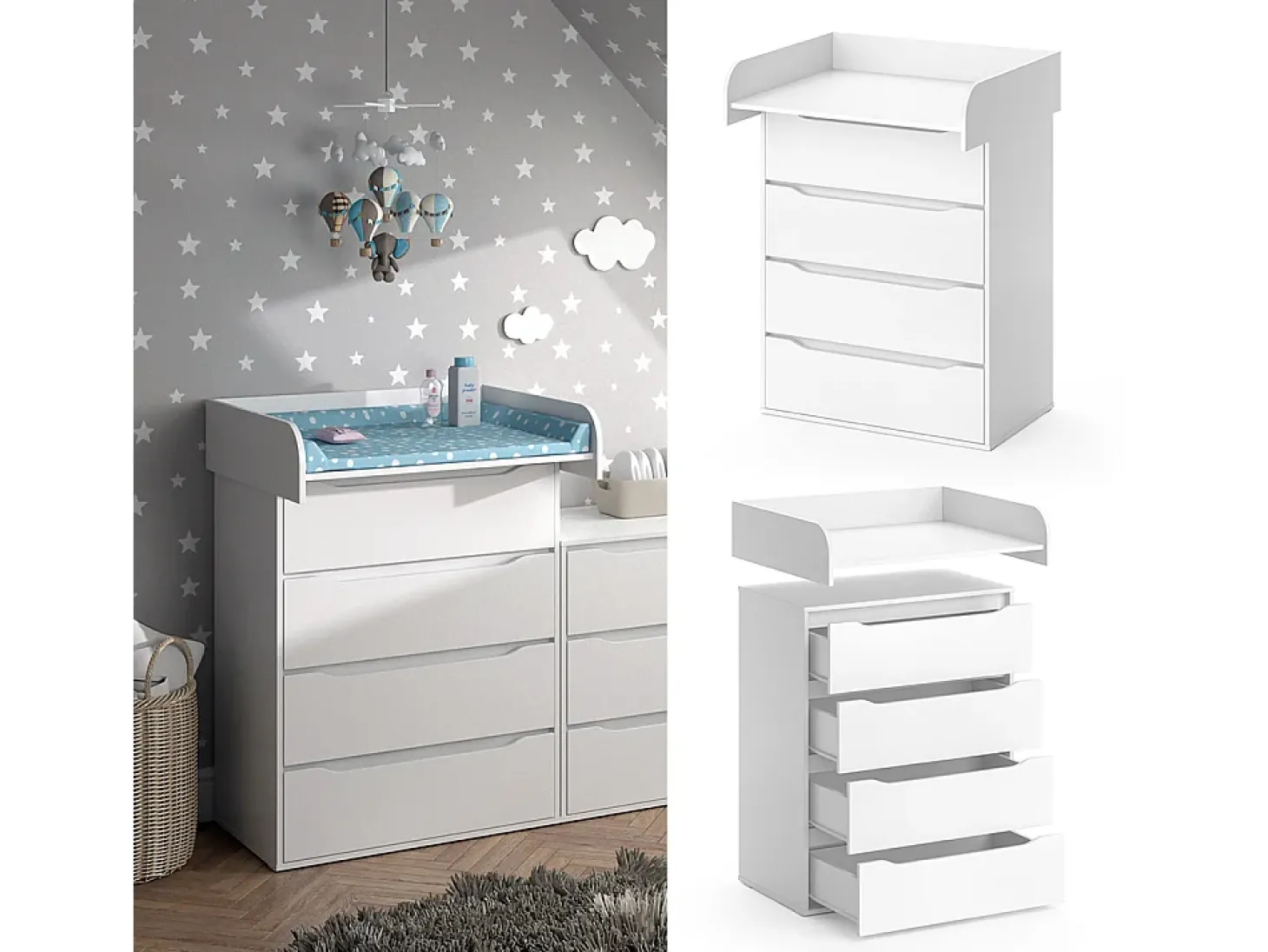Cómoda para mudar de roupa branco 83.6x69.7x117 ruben
