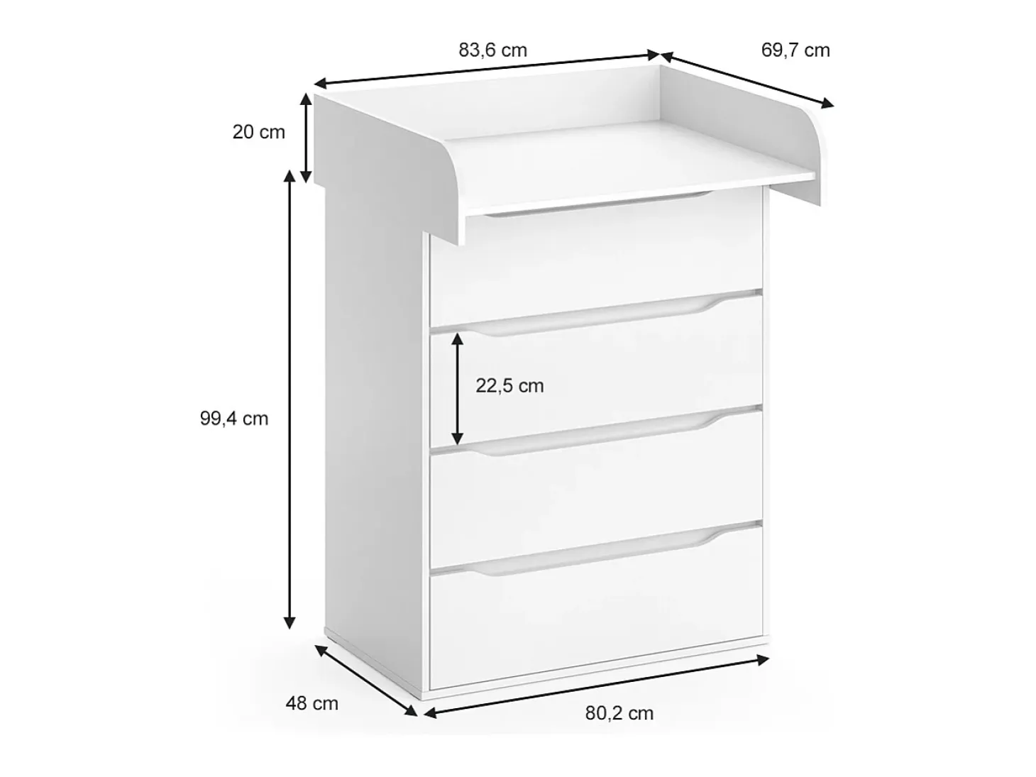 Cómoda para mudar de roupa branco 83.6x69.7x117 ruben