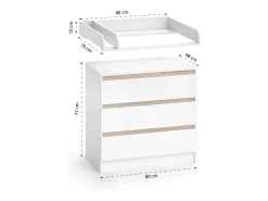 Cómoda para mudar de roupa branco/sonoma 80x76x87 emma