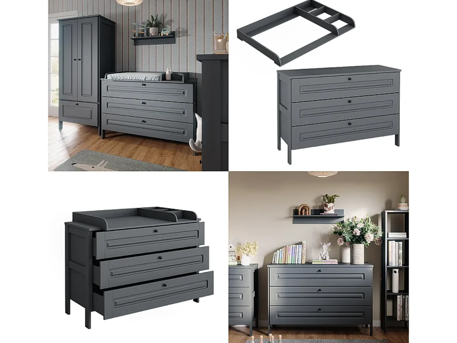Cómoda para mudar de roupa cinza 133x70x98.4 ajaton