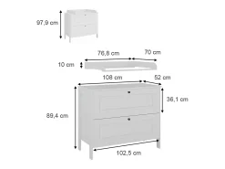 Cómoda para mudar de roupa branco 108x70x98 ajaton