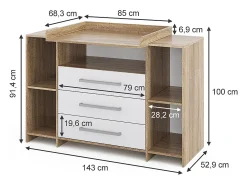 Cómoda para mudar de roupa branco/sonoma 143x70x100 oskar