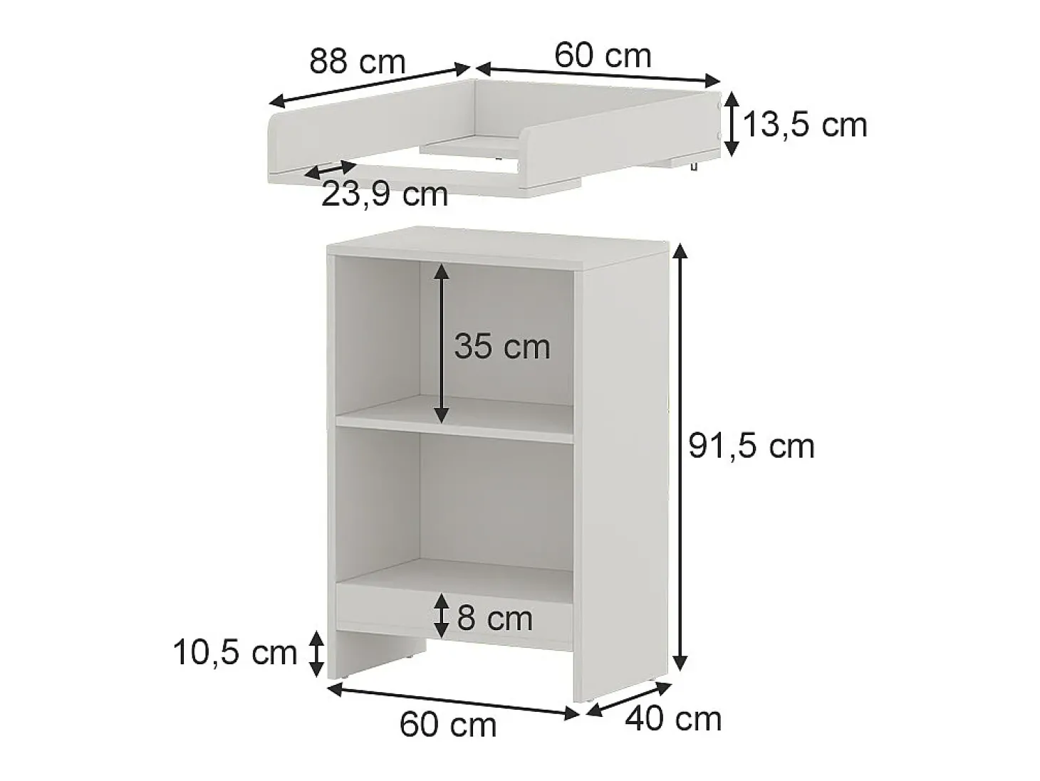 Cómoda para mudar de roupa branco 60x88x103.5 mona