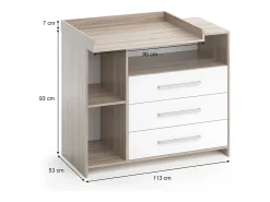 Cómoda para mudar de roupa branco/sonoma 113x53x100 oskar