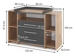 Cómoda para mudar de roupa antracite/sonoma 143x70x100 oskar