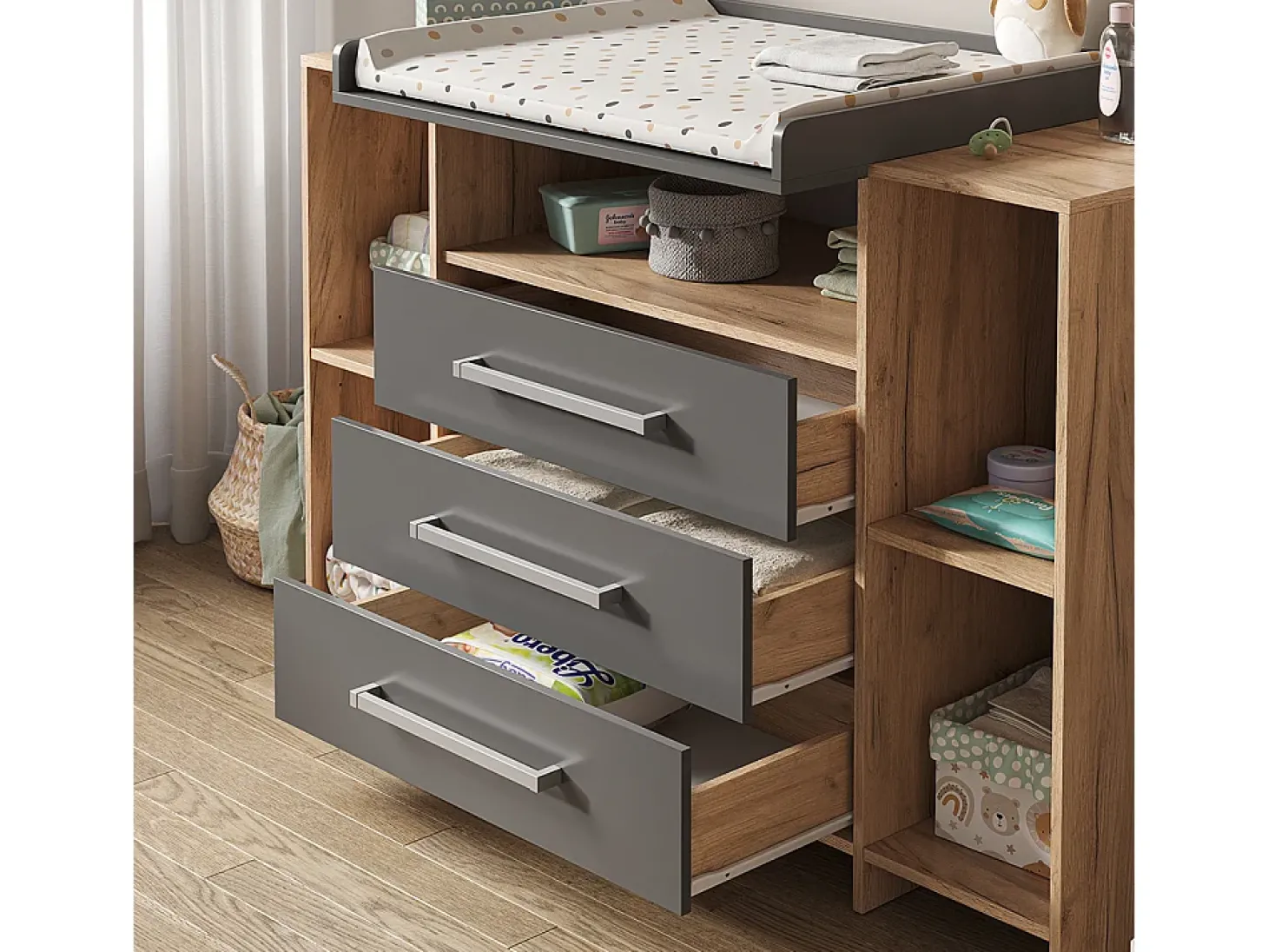 Cómoda para mudar de roupa antracite/sonoma 143x70x100 oskar