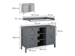 Cómoda para mudar de roupa cinza 133x70x98.4 ajaton