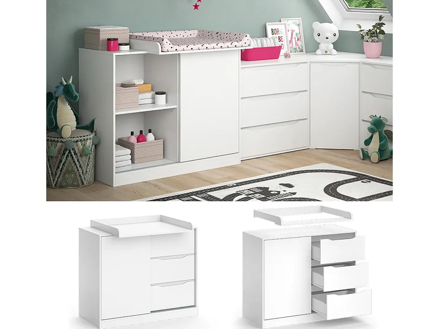 Cómoda para mudar de roupa branco 113x53x93 ruben