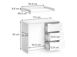 Cómoda para mudar de roupa branco 113x53x93 ruben