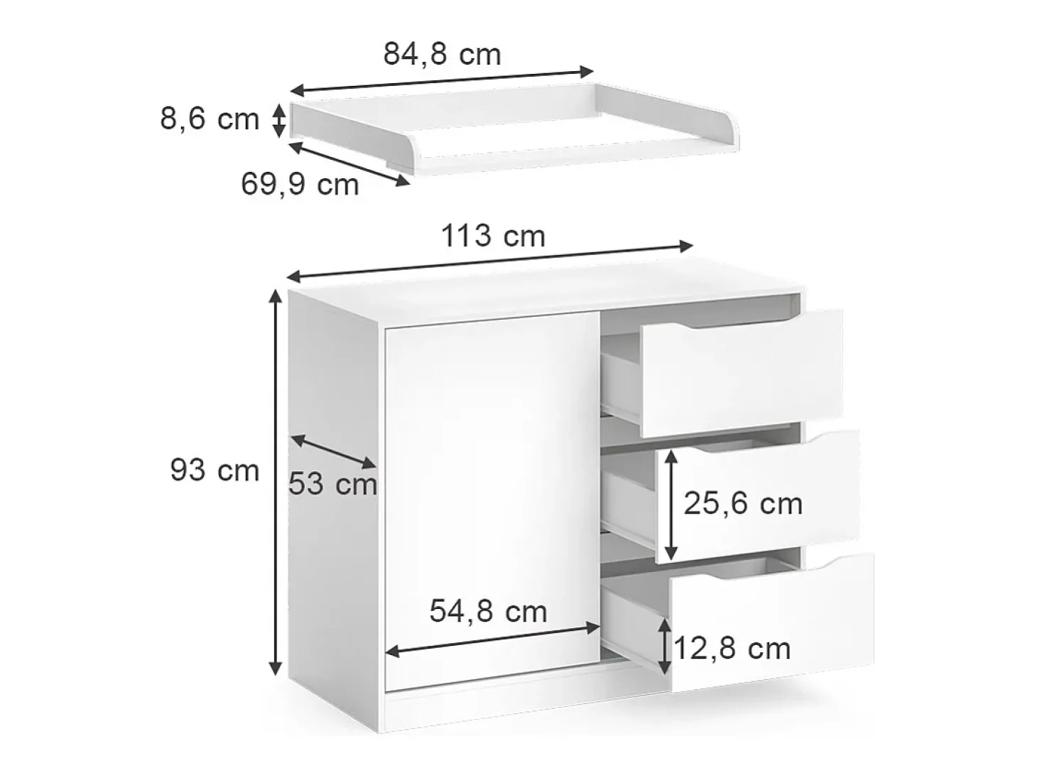 Cómoda para mudar de roupa branco 113x53x93 ruben