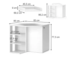 Cómoda para mudar de roupa branco 85x85x77.3 kristian