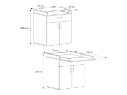 Cómoda para mudar de roupa branco 75x50x100 lena