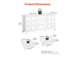 Cómoda SucceBuy com 9 Gavetas, Armário em Madeira com Sistema Deslizante e Antitombamento, Estilo Retro Minimalista, Armário para Sala de Estar, Branco