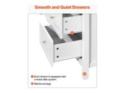 Cómoda SucceBuy com 9 Gavetas, Armário em Madeira com Sistema Deslizante e Antitombamento, Estilo Retro Minimalista, Armário para Sala de Estar, Branco