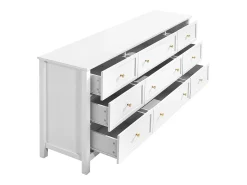 Cómoda SucceBuy com 9 Gavetas, Armário em Madeira com Sistema Deslizante e Antitombamento, Estilo Retro Minimalista, Armário para Sala de Estar, Branco