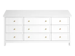 Cómoda SucceBuy com 9 Gavetas, Armário em Madeira com Sistema Deslizante e Antitombamento, Estilo Retro Minimalista, Armário para Sala de Estar, Branco