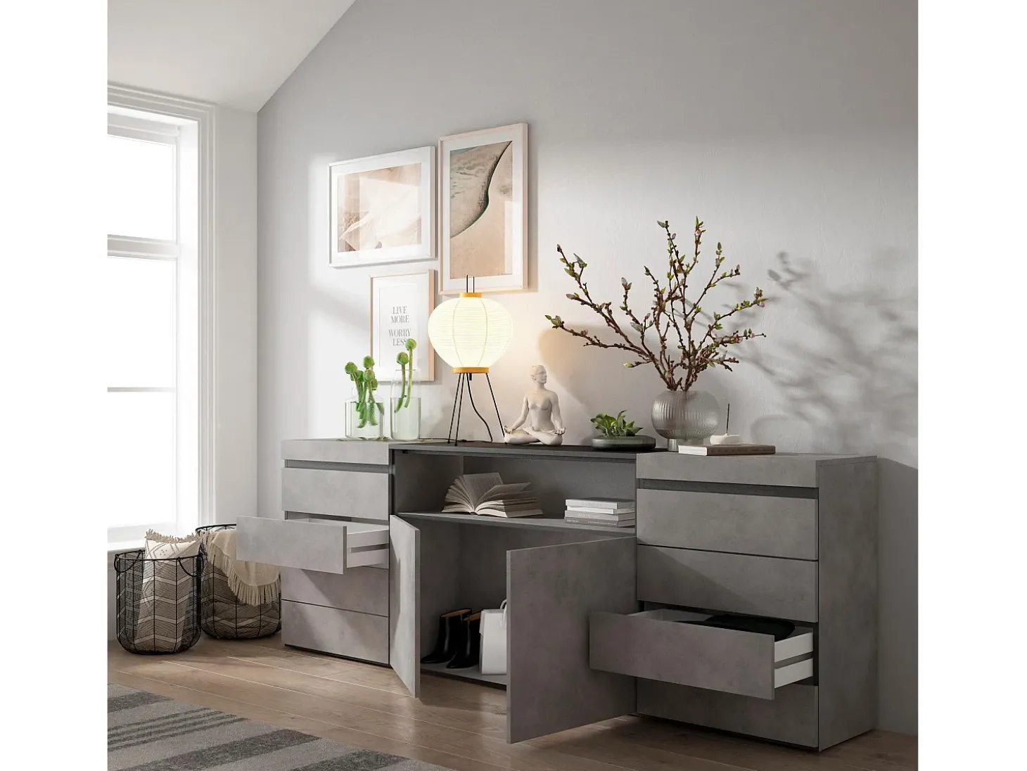 Cómoda, 214x35x75cm, Para quarto, dormitório, Camiseiro, Cimento