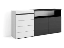 Cómoda, 135x57x75cm, Para quarto, dormitório, Camiseiro, Branco e preto