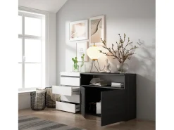 Cómoda, 135x57x75cm, Para quarto, dormitório, Camiseiro, Branco e preto