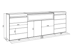 Cómoda, 214x35x75cm, Para quarto, dormitório, Lareira eléctrica, Cimento