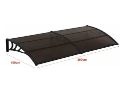 Cobertura de porta em alumínio policarbonato ABS resistente às intempéries 300 x 100 cm preto e marrom 03_0004675