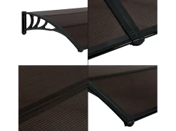 Cobertura de porta em alumínio policarbonato ABS resistente às intempéries 300 x 100 cm preto e marrom 03_0004675