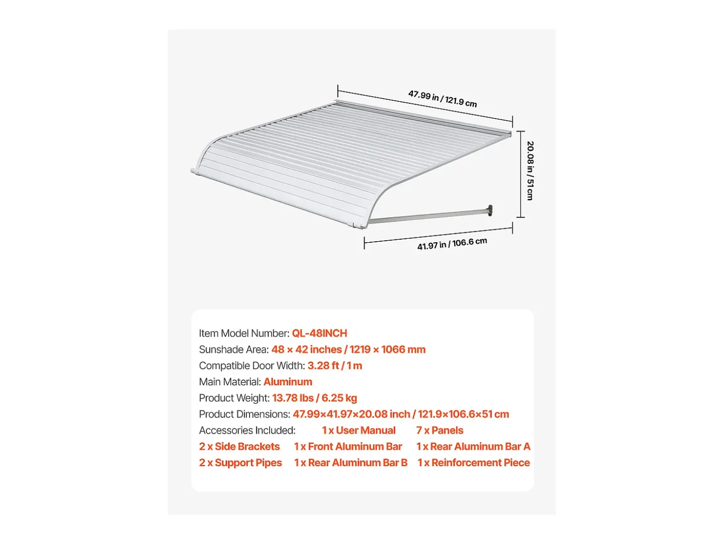 Cobertura para Porta SucceBuy de Entrada, 122 x 106,6 cm, Toldo para Porta Exterior em Alumínio, para Portas de Entrada, Janelas de Varanda, Varandas
