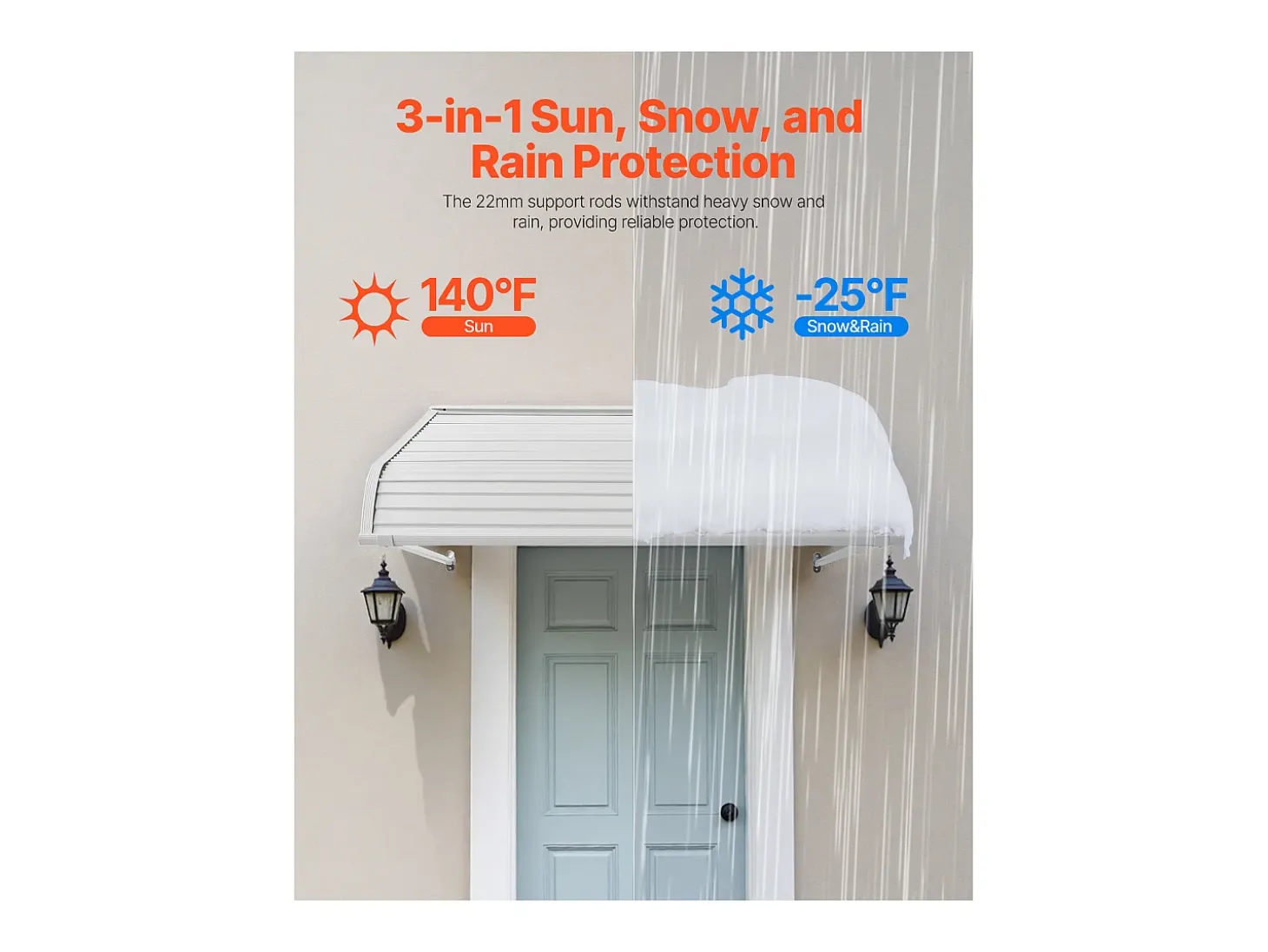 Cobertura para Porta SucceBuy de Entrada, 122 x 106,6 cm, Toldo para Porta Exterior em Alumínio, para Portas de Entrada, Janelas de Varanda, Varandas