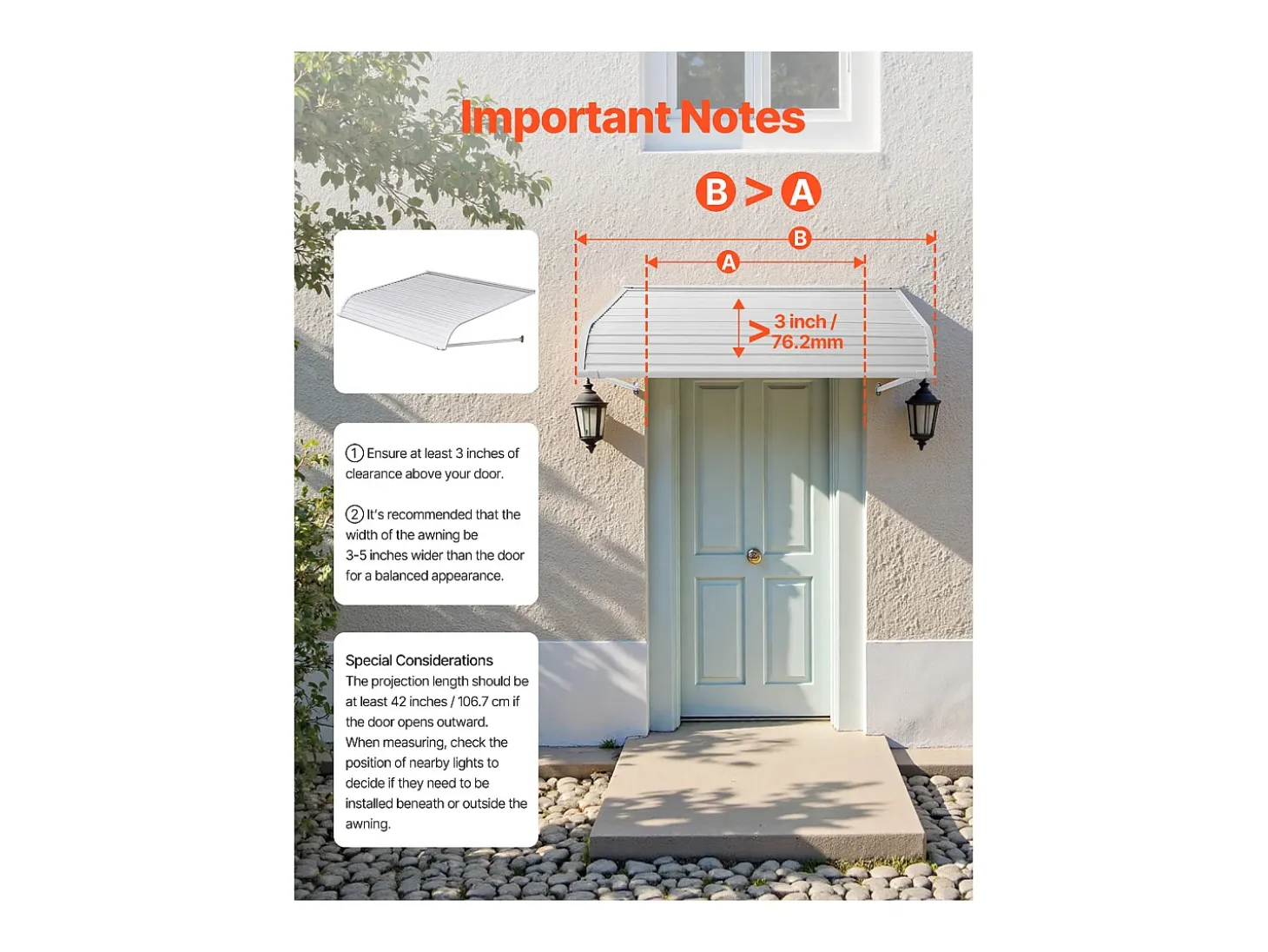 Cobertura para Porta SucceBuy de Entrada, 122 x 106,6 cm, Toldo para Porta Exterior em Alumínio, para Portas de Entrada, Janelas de Varanda, Varandas