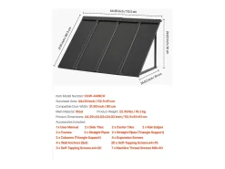 Cobertura para Porta SucceBuy de Entrada, 112,5x61 cm, Cobertura para Porta Exterior em Metal, Estrutura em Aço, Abrigo contra a Chuva, para Portas de Entrada