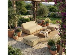 Coco Lounge Sofá de jardim insuflável ALIZÉ ambiente Boho cor juta