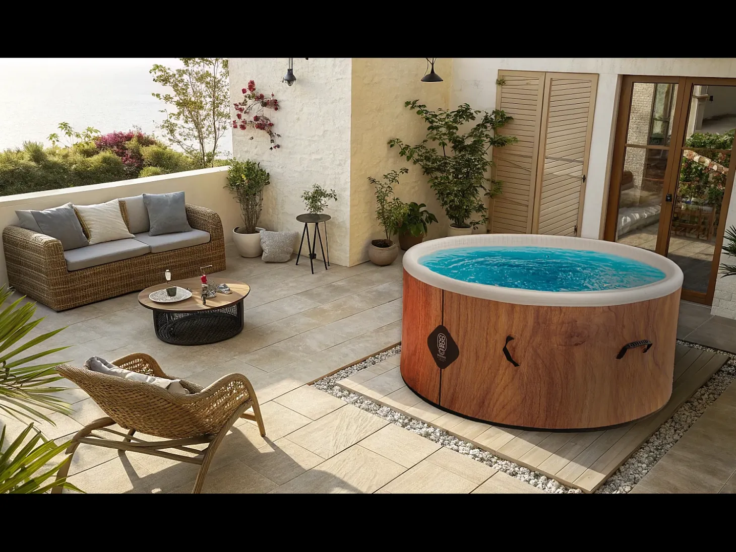 Coco Spa Tahiti Spa Insuflável - 150 cm de diâmetro - 800 litros - Motor de 2240 W - Para 2 a 4 pessoas