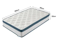 Colchões 90 x 190 cm, altura 22 cm, colchão com molas em sacos, dureza média H3, colchão com molas e espuma de memória de forma em gel
