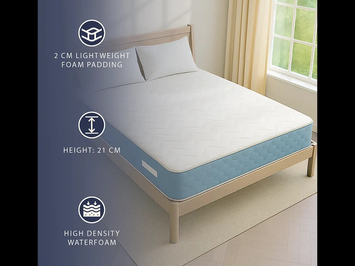Colchão casal 180x200 Waterfoam ortopédico | Altura 21 cm | Espuma losangular 2 cm | Classe 1 | Ergonómico e respirável | Produzido em Itália