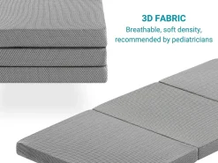 Colchão de berço de viagem dobrável 120x60 cm, Colchão de espuma, 5 cm de espessura, Dobrável, 3 peças, Colchão de berço, 3 peças