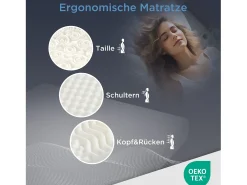 Colchão de espuma - 140 x 200 cm - Colchão de conforto de 7 zonas com alças e capa lavável - branco