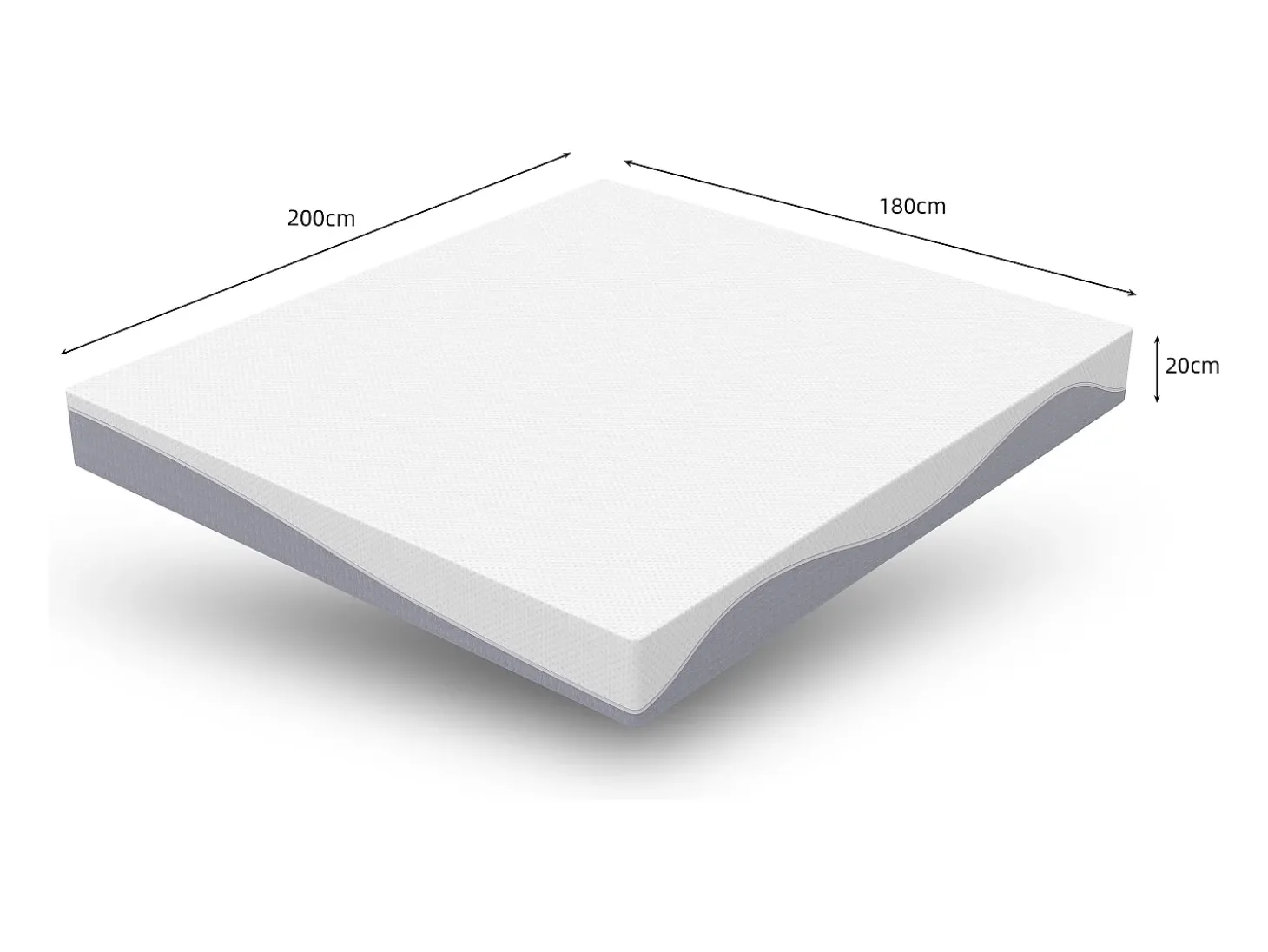Colchão de espuma de 180x200 cm, conforto médio H3/H4, altura 20 cm, certificado Oeko-TEX, reversível, capa removível, cinza e branco.