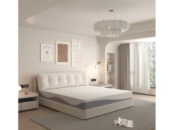 Colchão de espuma de 180x200 cm, conforto médio H3/H4, altura 20 cm, certificado Oeko-TEX, reversível, capa removível, cinza e branco.