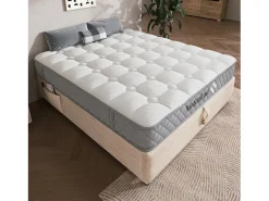 Colchão de molas 180×200 cm - 20 cm de espessura - firmeza H3 - com núcleo de molas ensacadas em 7 zonas - branco + cinza