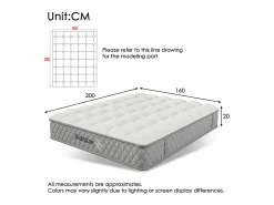 Colchão ortopédico resistente ao fogo de 160x200 cm com 4 pegas, OEKO-TEX®, 20 cm de espessura, respirável, 7 zonas de molas ensacadas