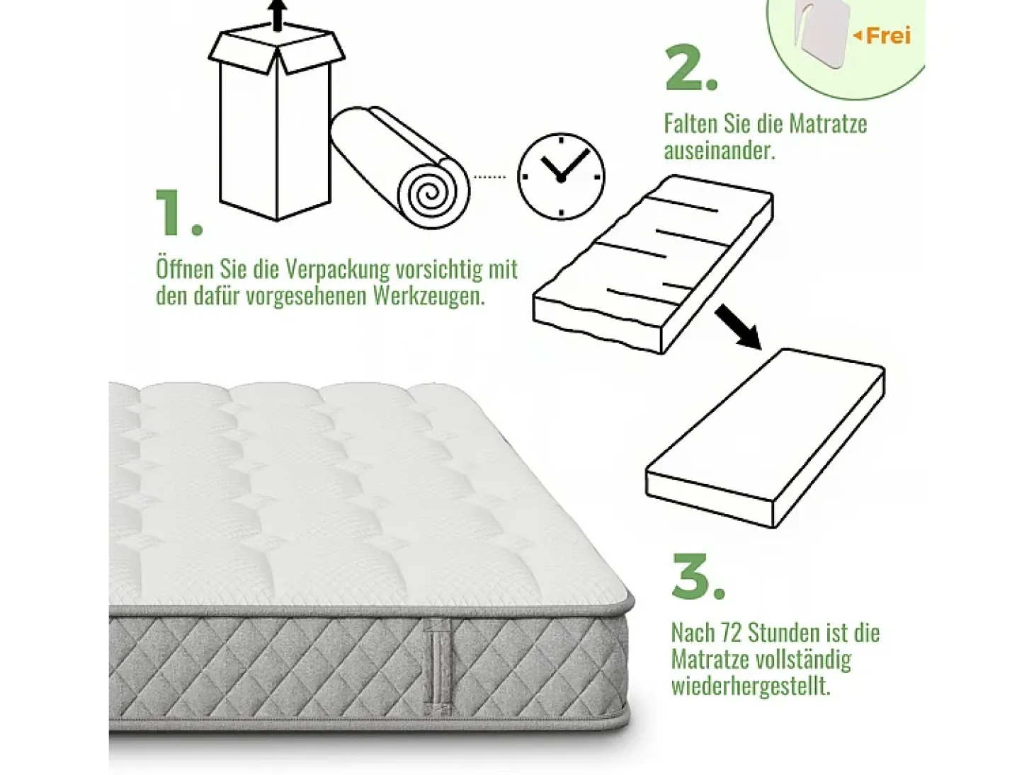 Colchão ortopédico resistente ao fogo de 160x200 cm com 4 pegas, OEKO-TEX®, 20 cm de espessura, respirável, 7 zonas de molas ensacadas