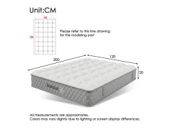 Colchão ortopédico resistente ao fogo de 120x200 cm com 4 pegas, OEKO-TEX®, com 20 cm de espessura, respirável, 7 zonas de molas ensacadas