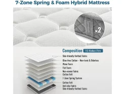 Colchão ortopédico resistente ao fogo de 120x200 cm com 4 pegas, OEKO-TEX®, com 20 cm de espessura, respirável, 7 zonas de molas ensacadas