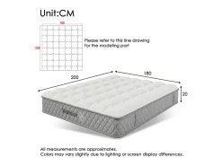 Colchão ortopédico resistente ao fogo de 180x200 cm com 4 pegas, OEKO-TEX®, com 20 cm de espessura, respirável, 7 zonas de molas ensacadas