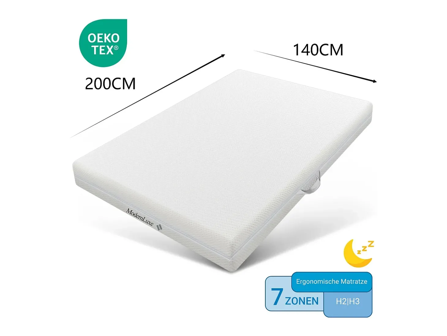 Colchão 140x200 cm espuma espessura 20cm - dureza H3&H2 - em fibras laváveis - Branco