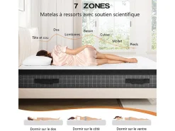 Colchão 140x200cm anti-fogo molas ensacadas - esp.25cm - suporte ergonómico 7 zonas - respirável - silencioso