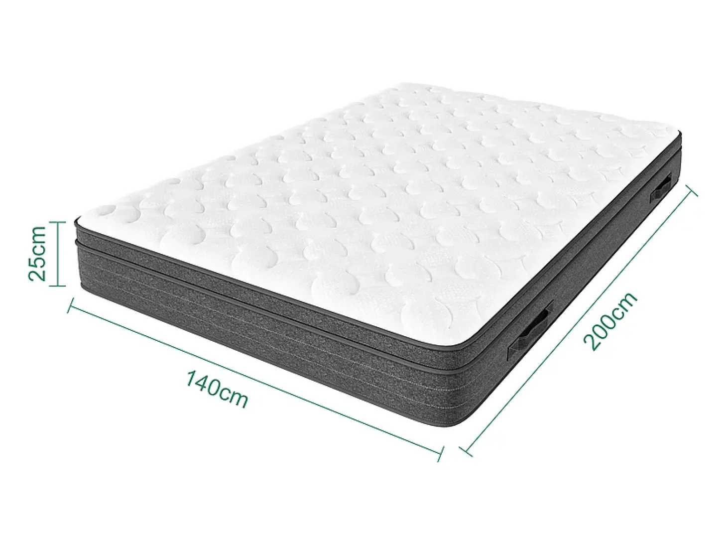 Colchão 140x200cm molas ensacadas - esp.25cm - suporte 7 zonas - com alça - Hipoaalergénico