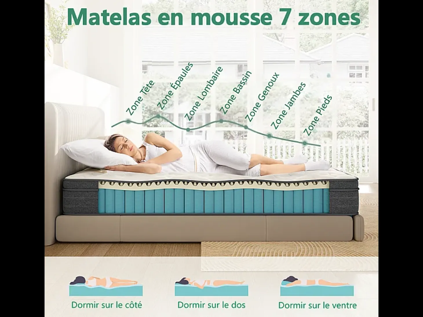 Colchão 140x200cm molas ensacadas - esp.25cm - suporte 7 zonas - com alça - Hipoaalergénico