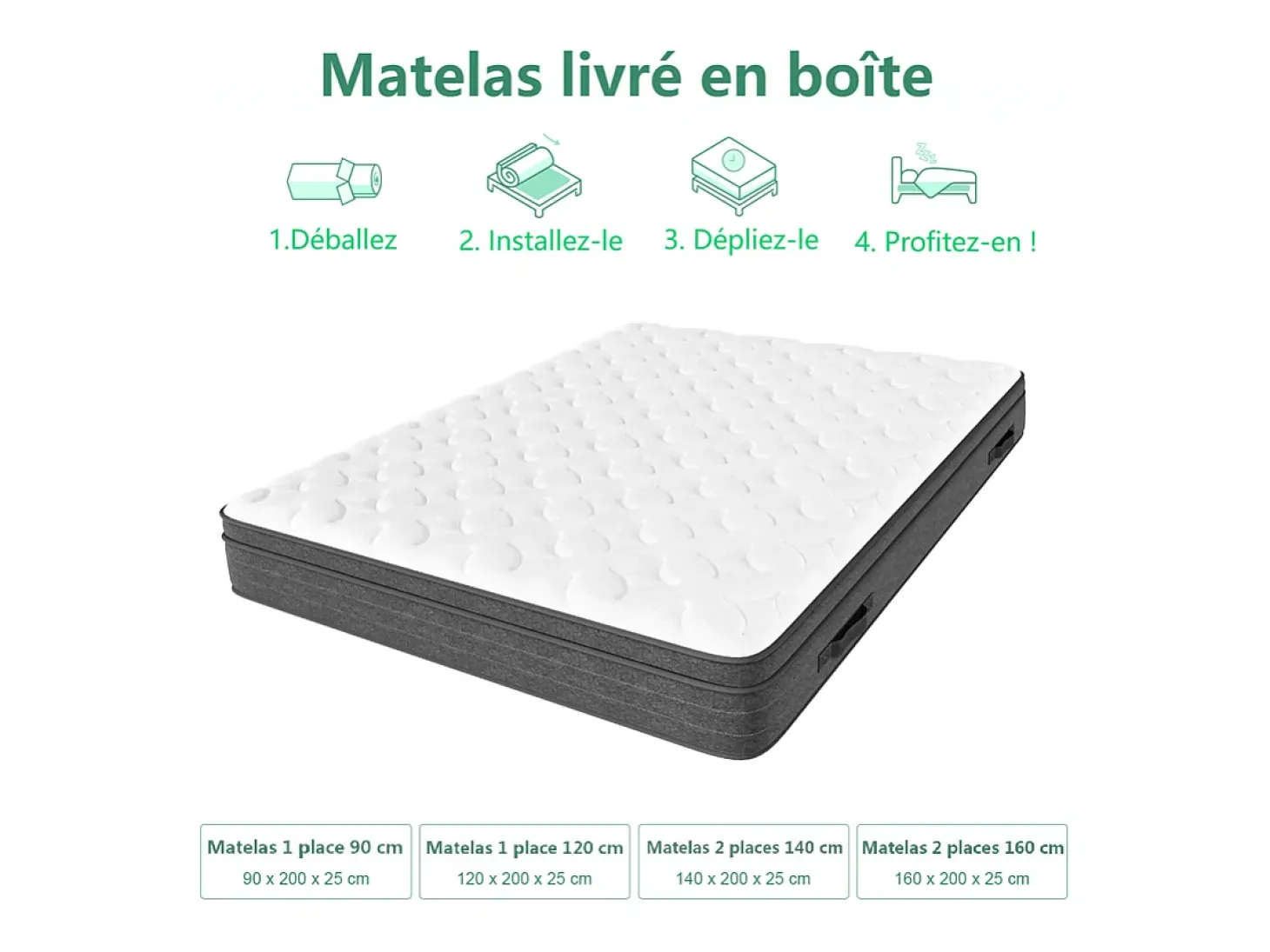 Colchão 140x200cm molas ensacadas - esp.25cm - suporte 7 zonas - com alça - Hipoaalergénico